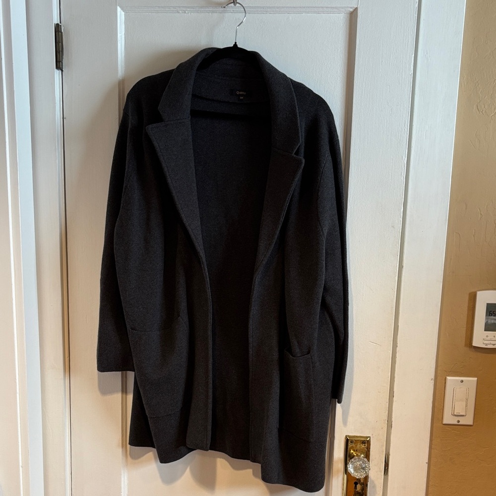 Quince Black Open Front Cardigan Coat 3X. 100% organic cotton knit.